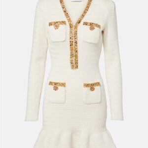 Self-portrait CREAM LUREX KNIT MINI DRESS